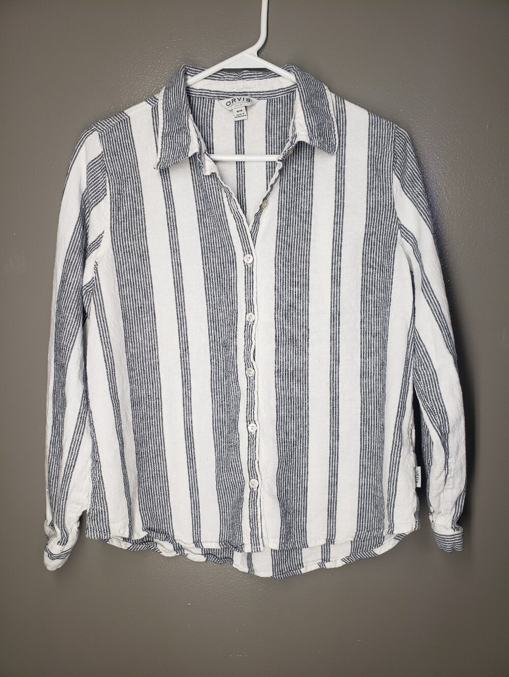 Orvis Womens Linen Rayon Blend Button Up Shirt Long Sleeve Size Medium